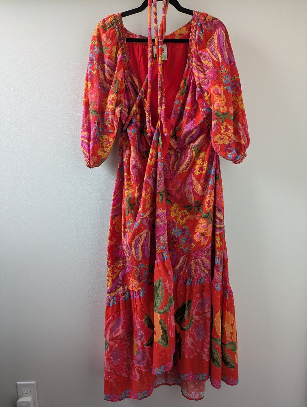 Floral Tie-Front Maxi Dress in Vibrant Pink-Red